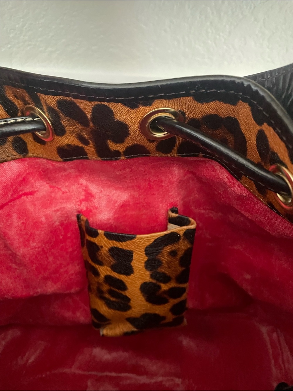 Dooney & Bourke Leopard Print Drawstring Shoulder Bag - Brown and Black - Picture 6 of 15